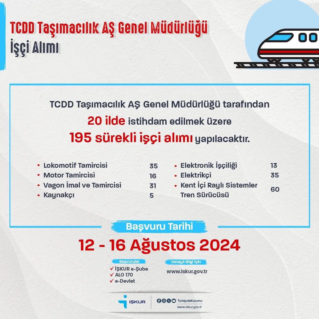 TCDD Taşımacılık AŞ İşçi Alımı Duyurusu