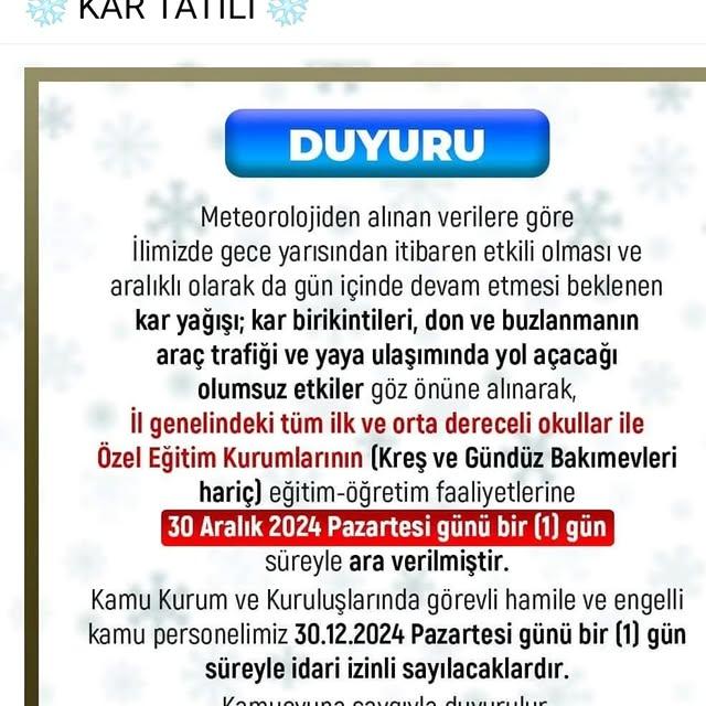 Çobanlar İlçesi'nde Eğitime Bir Gün Ara Verilecek